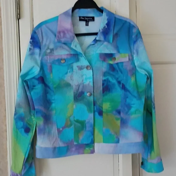 Vibrant Blue and Green Women's Jean Jacket.New No Tag.Pit To Pit 21" - Picture 3 of 7